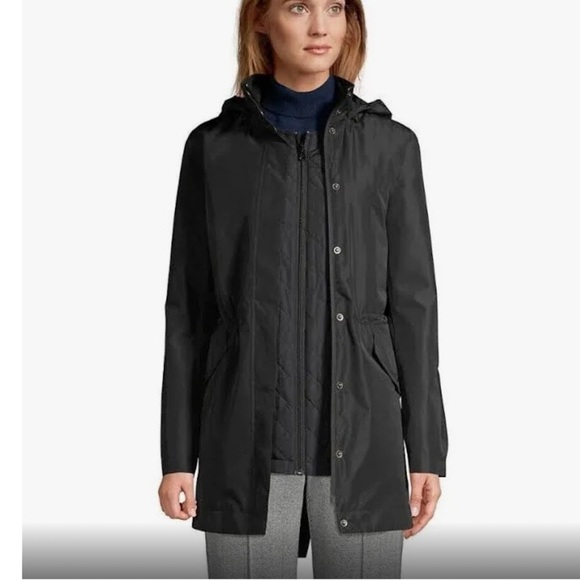 LANDSEND Womens Waterproof Insulated 3 in 1 Rain Coat Parka Optional Vest Black - Picture 6 of 6